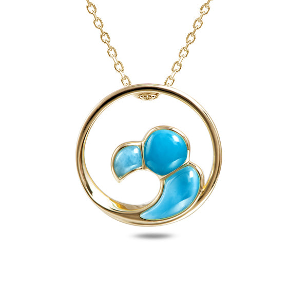 Larimar Wave Pendant in 14k Yellow Gold