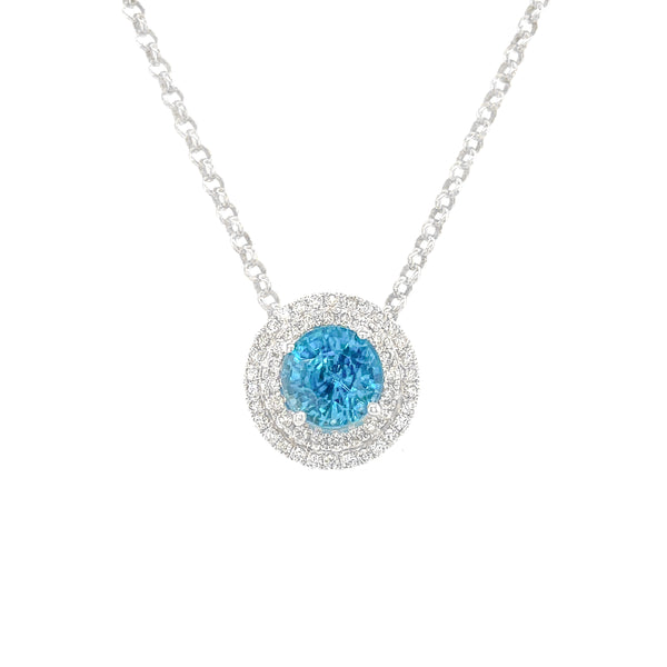 2.78 Carat Blue Zircon Pendant in 14k white Gold