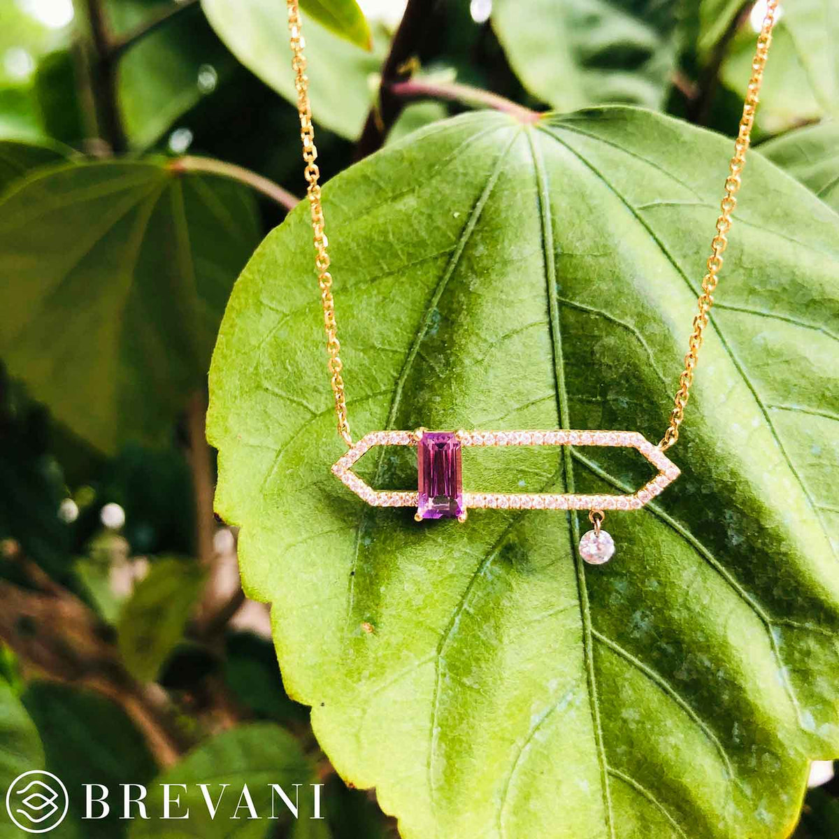0.52 Carat Amethyst Brevani Necklace in 14k Yellow Gold