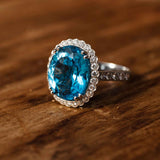 9.3 Carat Blue Topaz Gemstone Ring in 14k White Gold