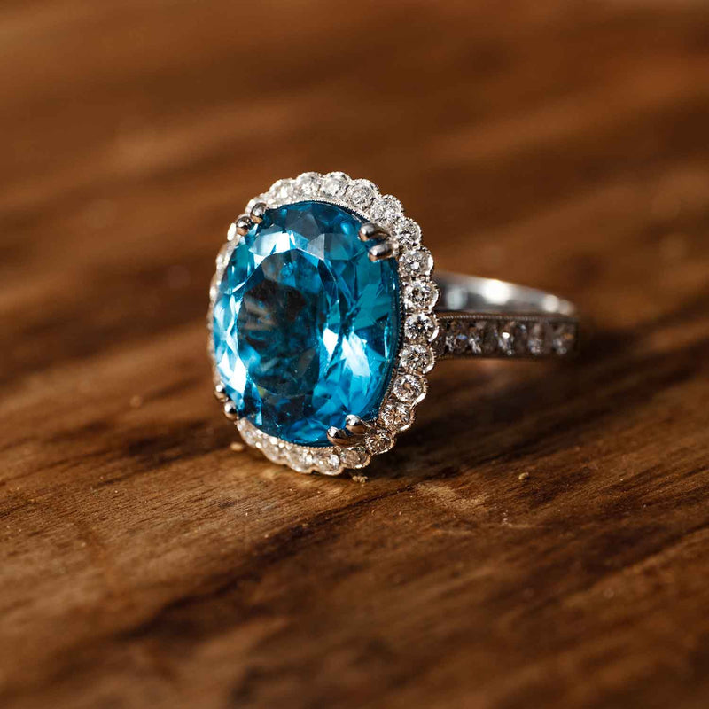Blue Topaz Engagement Ring Set, Blue Topaz and Diamonds Wedding Anniversary  Sets, Vintage Style 14K Black Gold 1.26 Carat Handmade