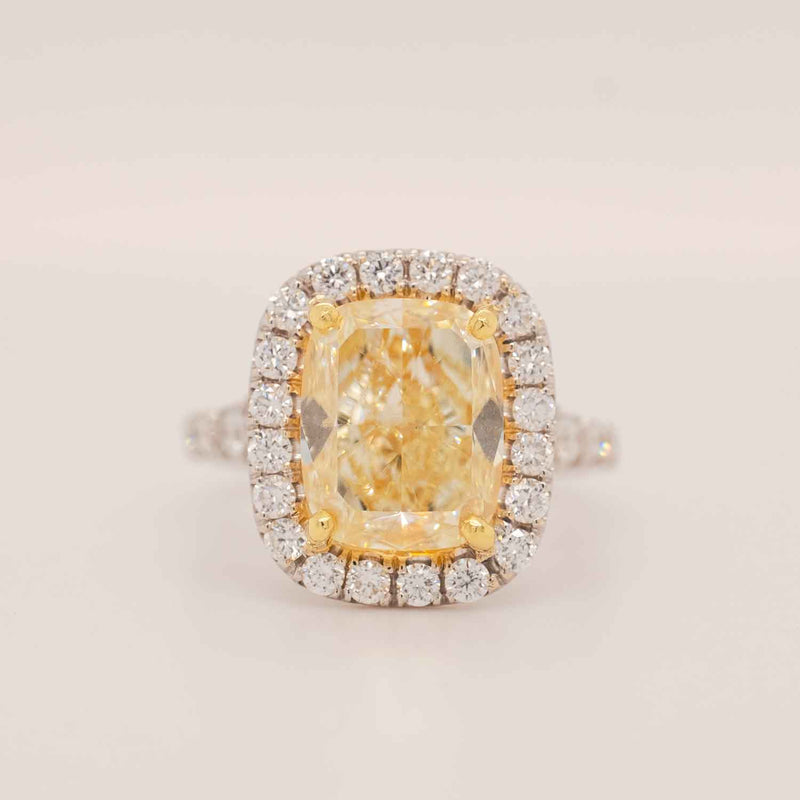 5.54 Carat Yellow Diamond Engagement Ring in 18k Two-Tone Gold