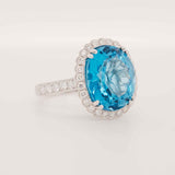 9.3 Carat Blue Topaz Gemstone Ring in 14k White Gold