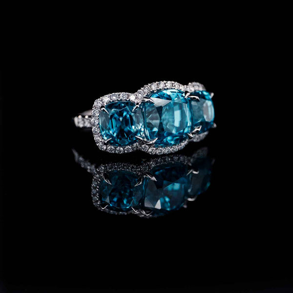 16.23 Carat Blue Zircon Gemstone Ring in 14k White Gold