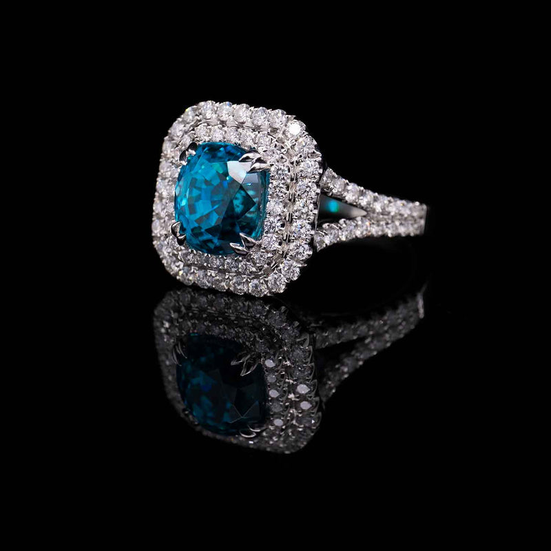 1.13 Carat Blue Zircon Gemstone Ring in 14k White Gold