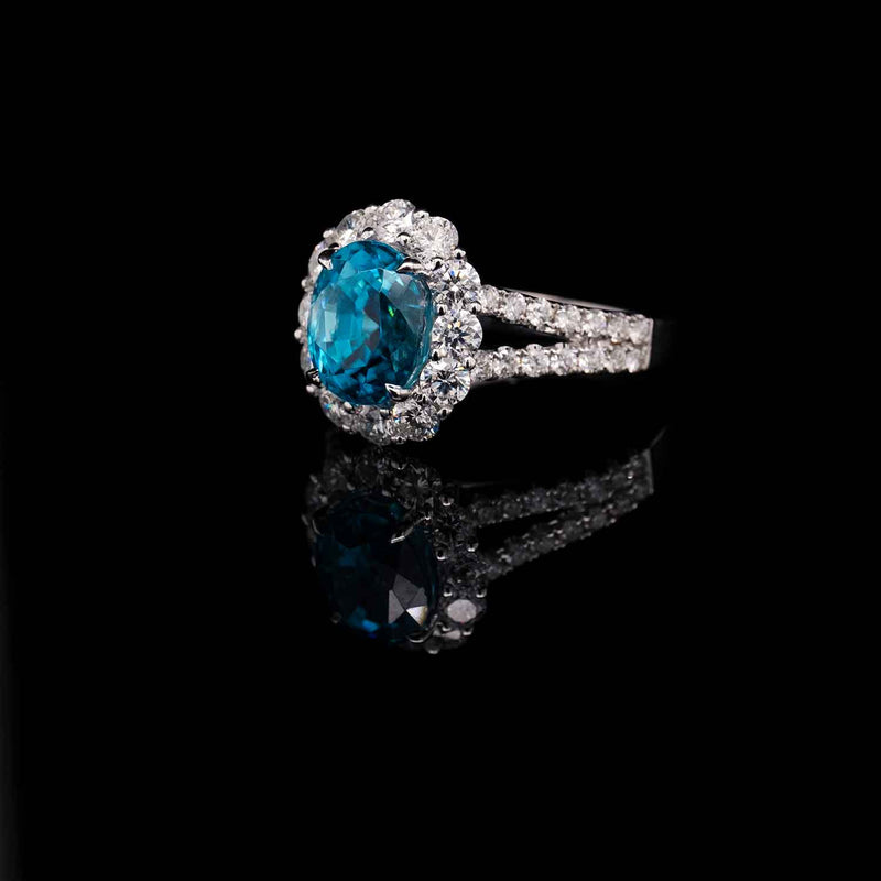 5.12 Carat Blue Zircon Gemstone Ring in 14k White Gold