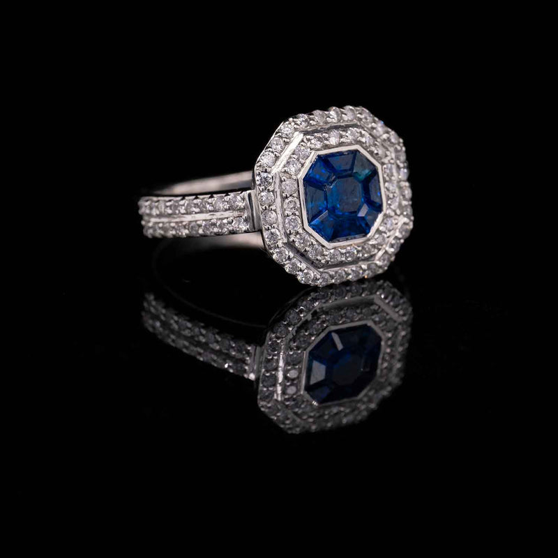 0.56 Carat Blue Sapphire Gemstone Ring in 14k White Gold