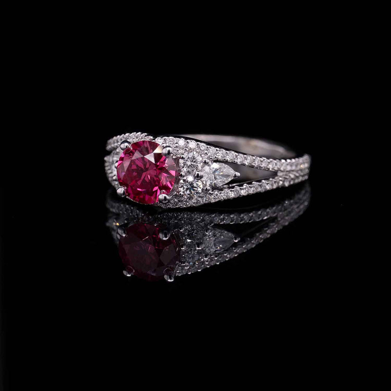 Natural Vivid Red Spinel And Diamond Ring