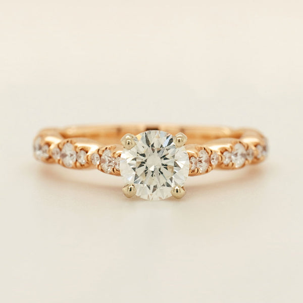 Round 0.75 Carat Diamond 14k Rose Gold Women's Floral Engagement Ring (2mm)