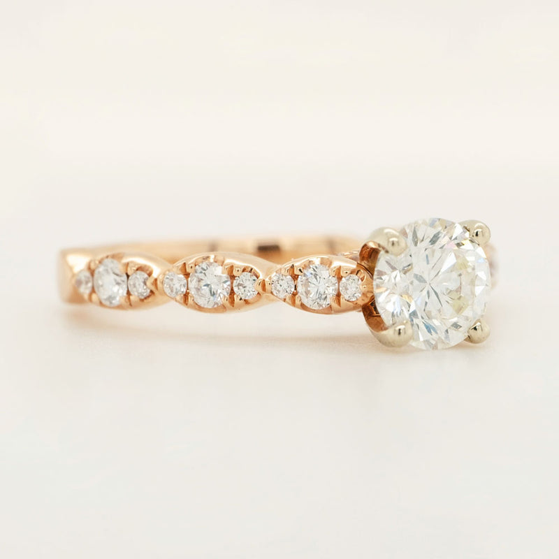 Round 0.75 Carat Diamond 14k Rose Gold Women's Floral Engagement Ring (2mm)
