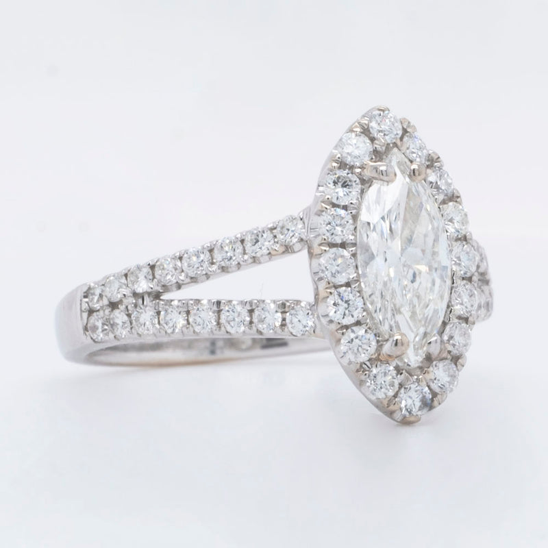 Marquise 0.75 Carat Diamond 14k White Gold Women's Halo Engagement Ring (2mm)