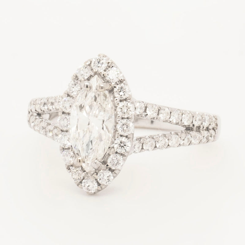 Marquise 0.75 Carat Diamond 14k White Gold Women's Halo Engagement Ring (2mm)