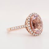 Oval Morganite 14k Rose Gold Halo Fashion Ring (2mm)