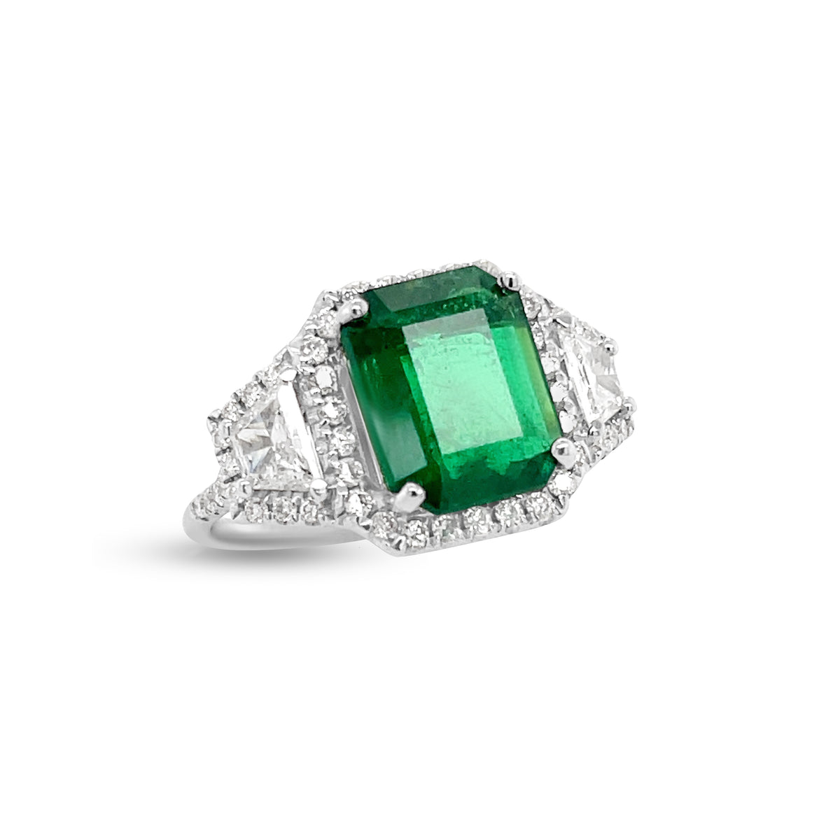 4.15 Carat Emerald Gemstone Ring in 18k White Gold