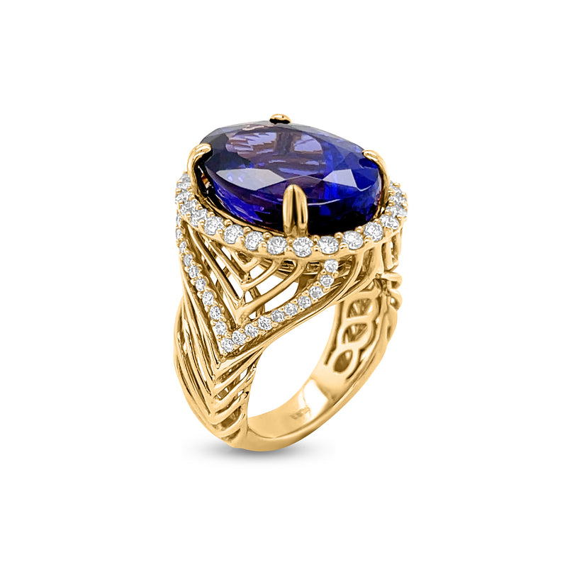 18.56 Carat Tanzanite Gemstone Ring in 14k Yellow Gold