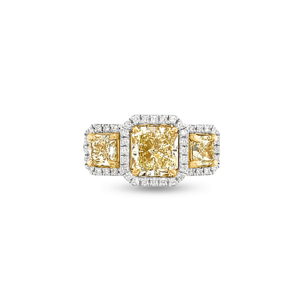 2.96 Carat Yellow Diamond Ring in 14k-18k Two-Tone Gold