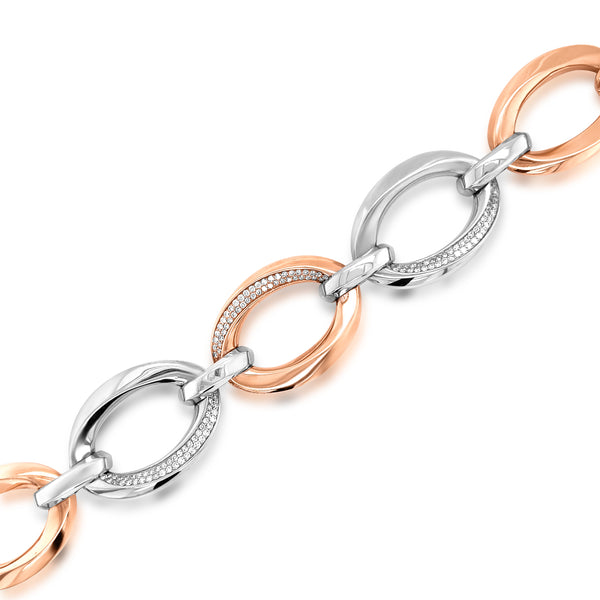 1.07 Carat Diamond Link Chain Bracelet in 14k Two-tone Gold