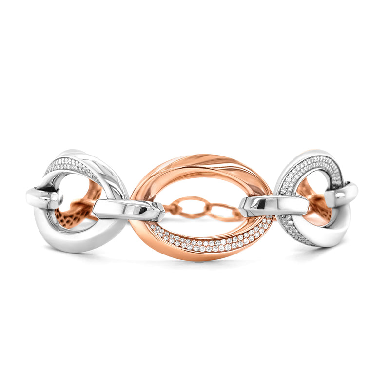 1.07 Carat Diamond Link Chain Bracelet in 14k Two-tone Gold