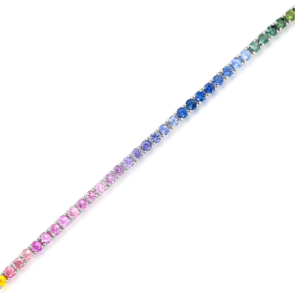 13.03 Carat Multicolored Sapphire Bracelet in 14k White Gold