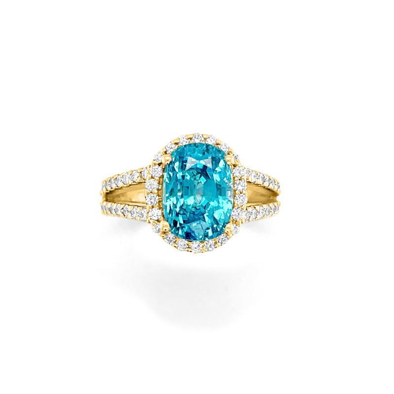 3.54 Carat Blue Zircon Gemstone Ring in 14k Yellow Gold