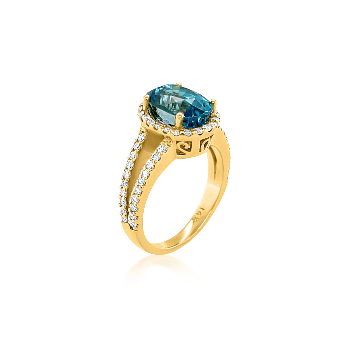 3.54 Carat Blue Zircon Gemstone Ring in 14k Yellow Gold