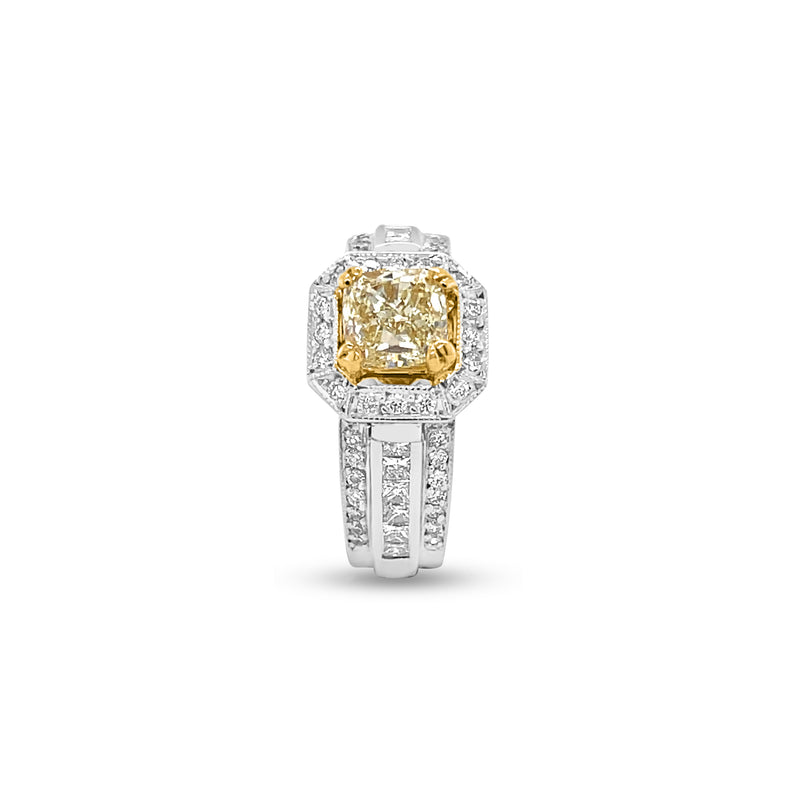 1.01 Carat Yellow Diamond Halo Ring in 14k Two-Tone Gold