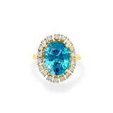 10.59 Carat Blue Zircon Gemstone Ring in 14k Yellow Gold