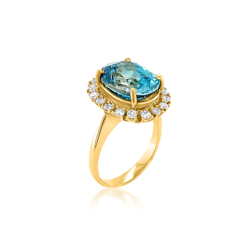 10.59 Carat Blue Zircon Gemstone Ring in 14k Yellow Gold