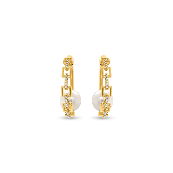 0.12 Carat Diamond & Pearl Earrings in 18k Yellow Gold