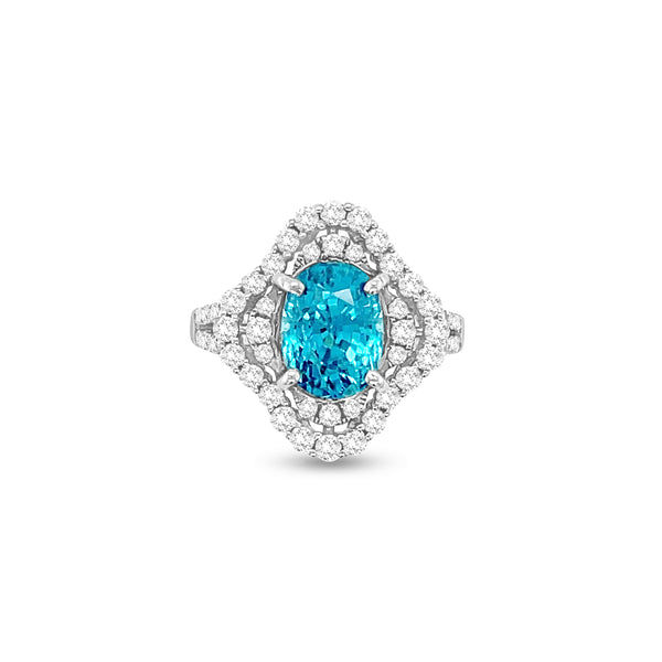4.40 Carat Blue Zircon Gemstone Ring in 14k White Gold