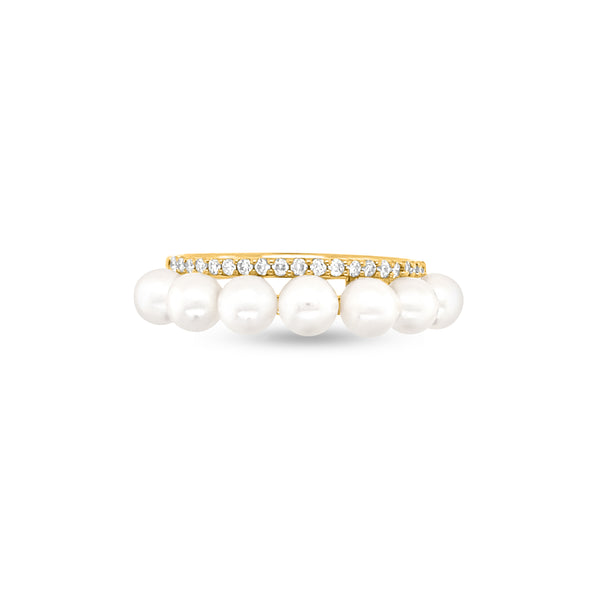 Pearl Ring with 0.16 Carat Diamonds in 14k Yellow Gold